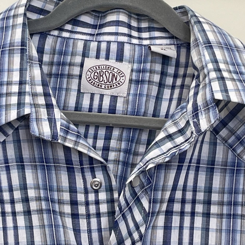 Gibson Trading Company Men's XL  Blue Plaid Pearl Snap Western Dress Shirt
